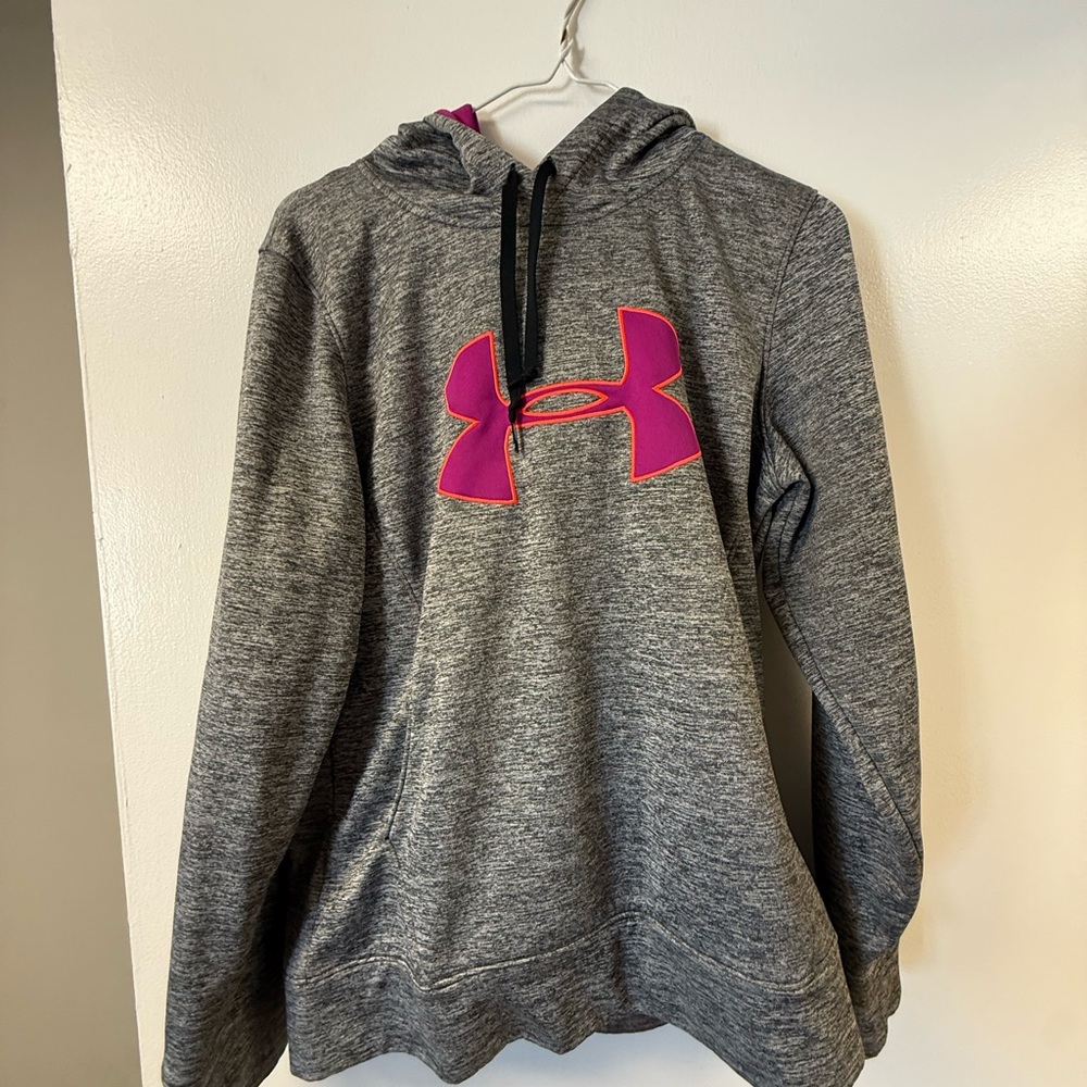 Under Armour Heather Gray Hoodie with Vibrant Pink Logo